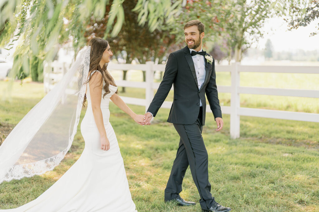 Bride and Groom have had their first look and now get to take time going on a walk together